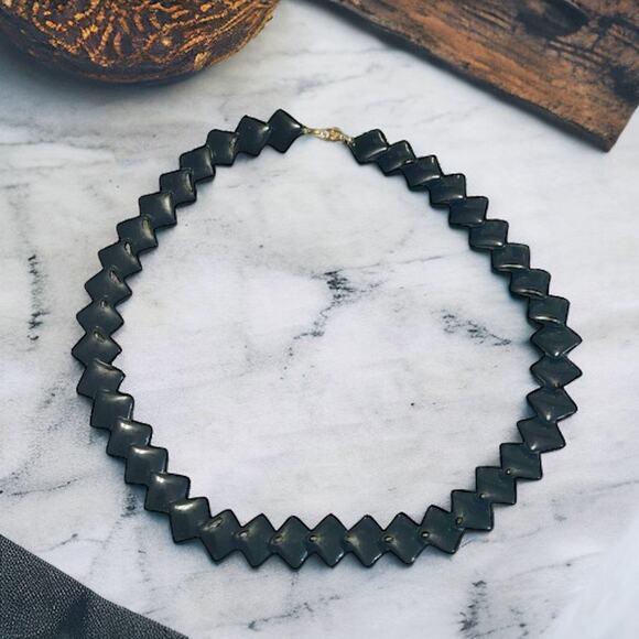 Vintage Trifari Black Geometric Collar Necklace - Square Bead Design - Picture 1 of 5